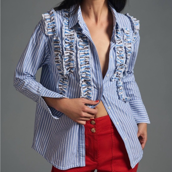 Maeve by Anthropology Blue Striped Button-Up Shirt - Picture 13 of 15